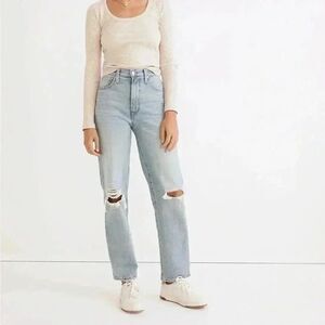 Madewell Petite Perfect Vintage Straight Jean Danby Wash Knee-Rip Edition 25P